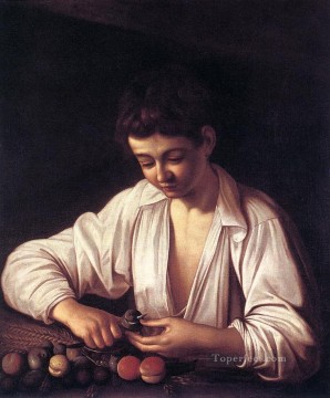 Caravaggio Painting - Niño pelando una fruta Caravaggio